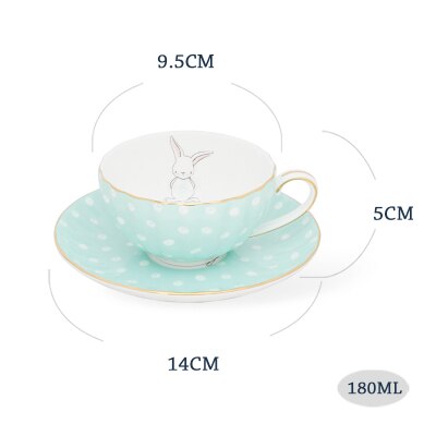 White Dots Little Rabbit Ceramic Bone China Coffee cup Saucer Set 180ml British Style Black Tea Milk