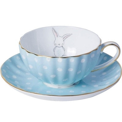 White Dots Little Rabbit Ceramic Bone China Coffee cup Saucer Set 180ml British Style Black Tea Milk