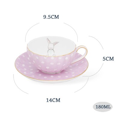 White Dots Little Rabbit Ceramic Bone China Coffee cup Saucer Set 180ml British Style Black Tea Milk