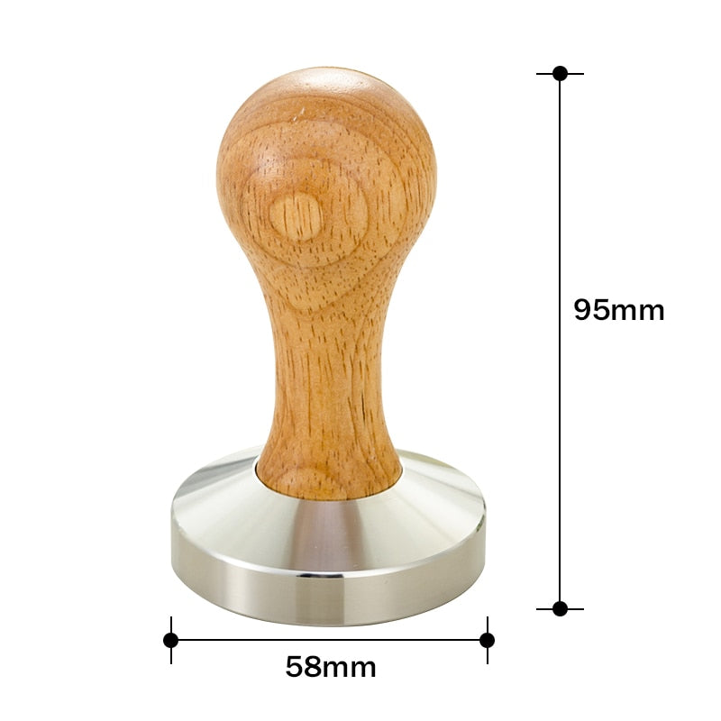 Wooden Coffee Tamper 58mm Barista Espresso Base Coffee Bean Press Stainless Steel Flat Base
