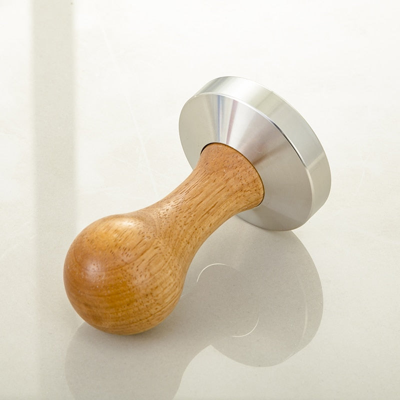 Wooden Coffee Tamper 58mm Barista Espresso Base Coffee Bean Press Stainless Steel Flat Base