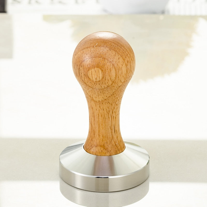 Wooden Coffee Tamper 58mm Barista Espresso Base Coffee Bean Press Stainless Steel Flat Base