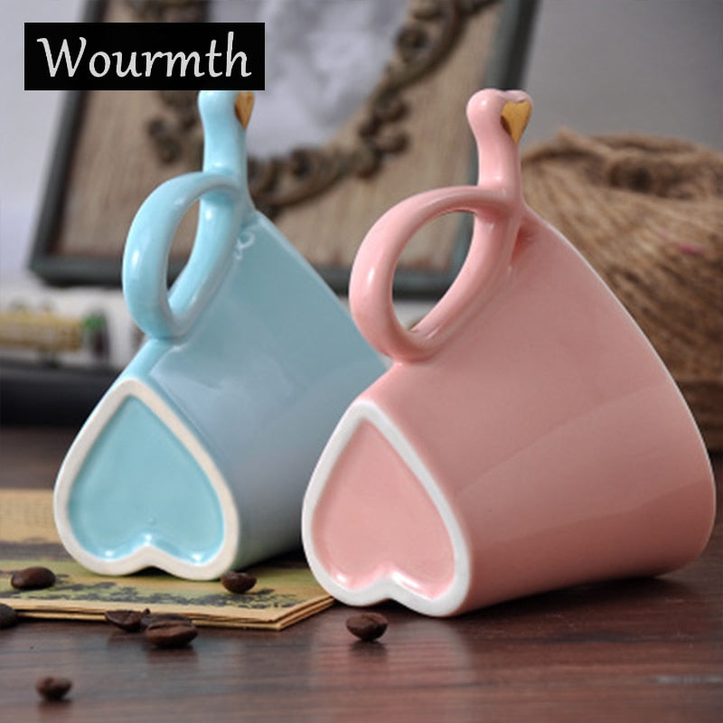 Wourmth Ceramic Cups And Saucers Blue and pink/set  Afternoon tea time Black Tea Set Heart-shaped