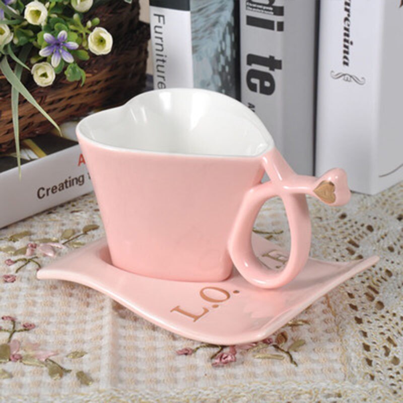 Wourmth Ceramic Cups And Saucers Blue and pink/set  Afternoon tea time Black Tea Set Heart-shaped