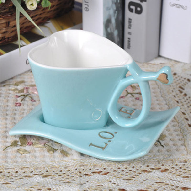 Wourmth Ceramic Cups And Saucers Blue and pink/set  Afternoon tea time Black Tea Set Heart-shaped