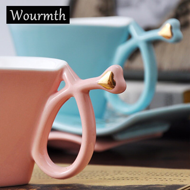 Wourmth Ceramic Cups And Saucers Blue and pink/set  Afternoon tea time Black Tea Set Heart-shaped