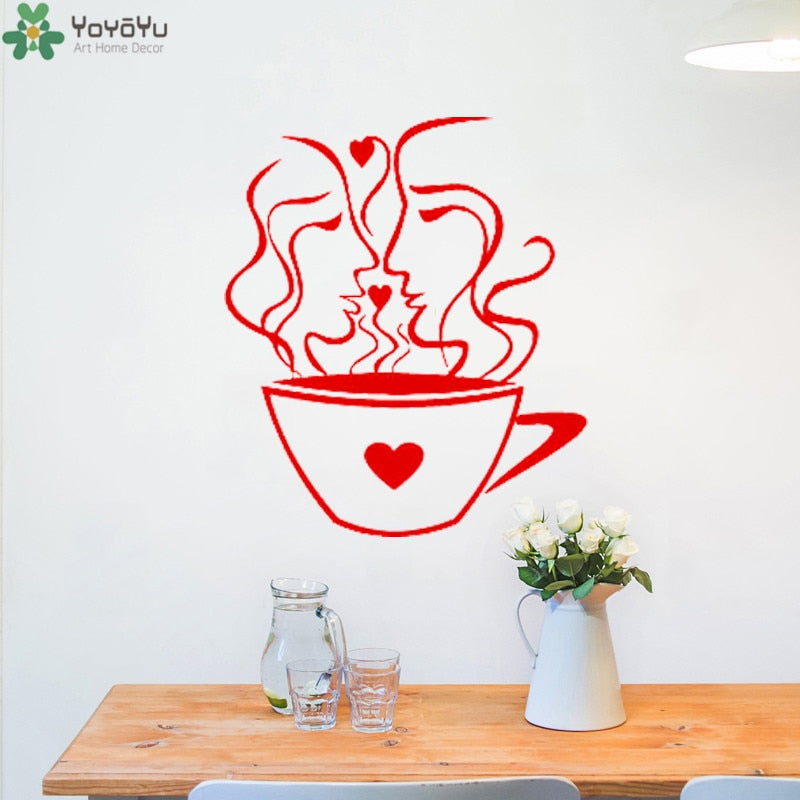 YOYOYU Wall Decal Cafe Window Interior Wall Stickers Cup Of Coffee Removable Kitchen Decals