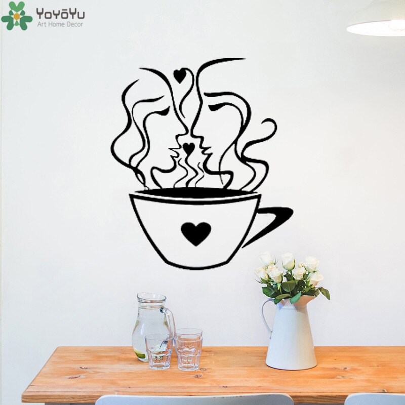 YOYOYU Wall Decal Cafe Window Interior Wall Stickers Cup Of Coffee Removable Kitchen Decals