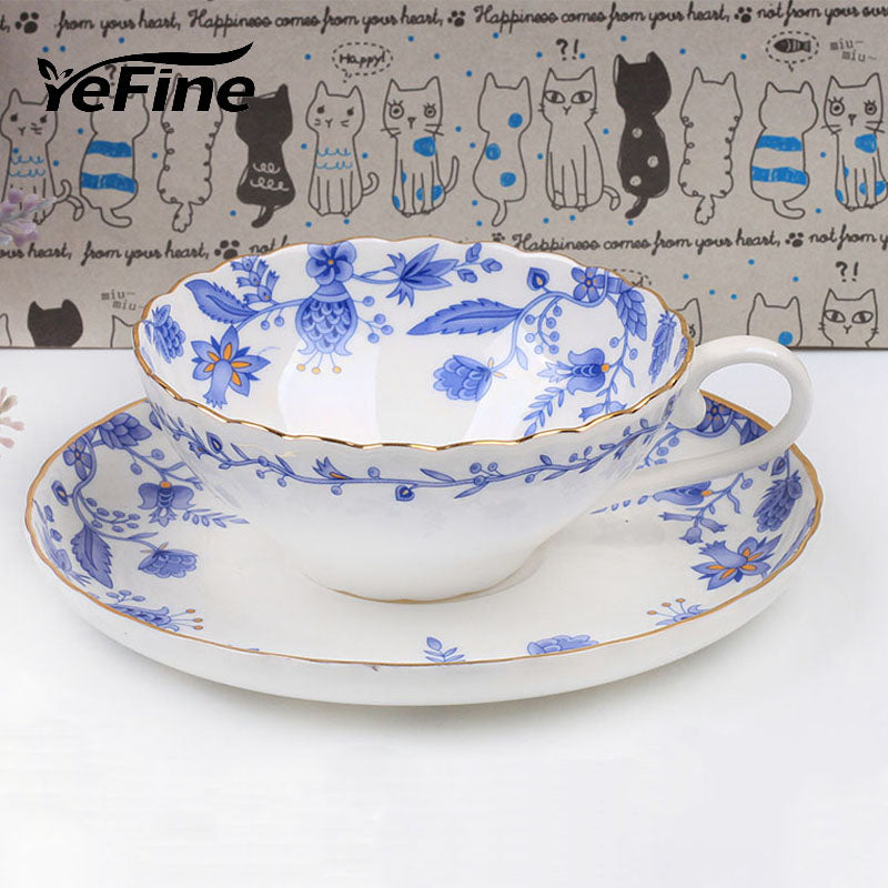 YeFine Celadon Porcelain Coffee Cups And Saucers Small Teacups Porcelain Blue And White Ceramic