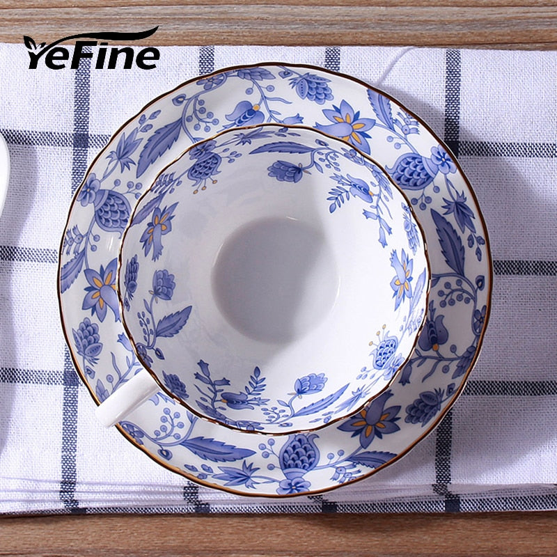 YeFine Celadon Porcelain Coffee Cups And Saucers Small Teacups Porcelain Blue And White Ceramic
