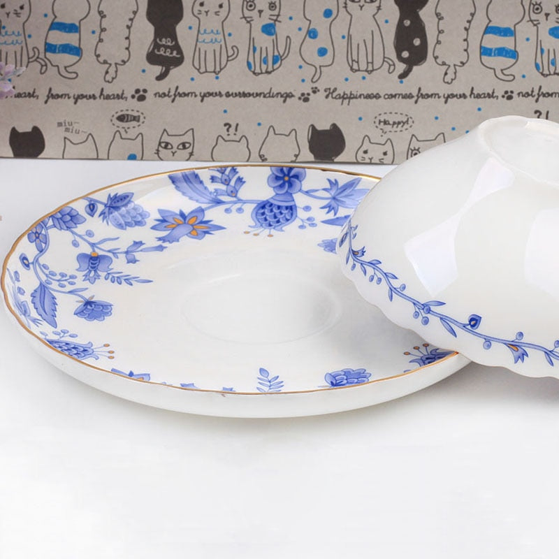 YeFine Celadon Porcelain Coffee Cups And Saucers Small Teacups Porcelain Blue And White Ceramic