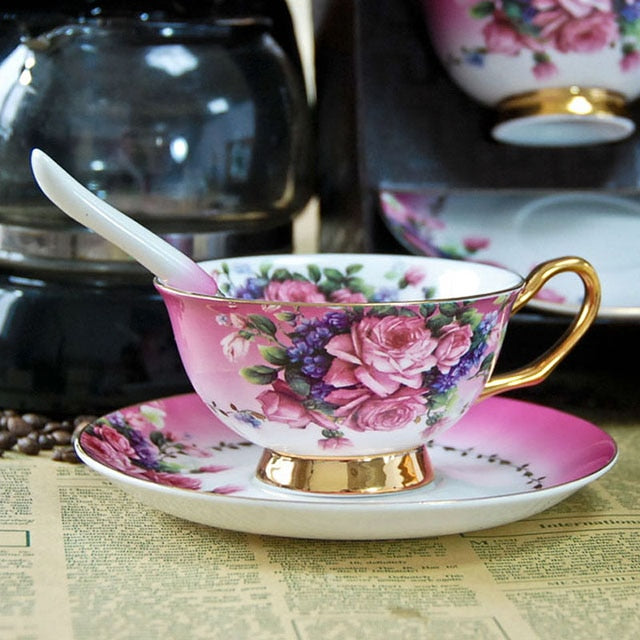 YeFine Ceramic Afternoon Black Tea Cups And Saucers Bone China Coffee Cup With Tray Porcelain