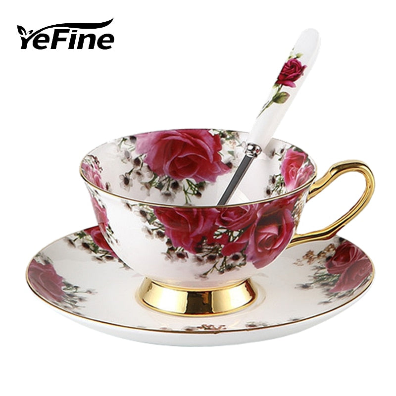 YeFine Ceramic Afternoon Black Tea Cups And Saucers Bone China Coffee Cup With Tray Porcelain