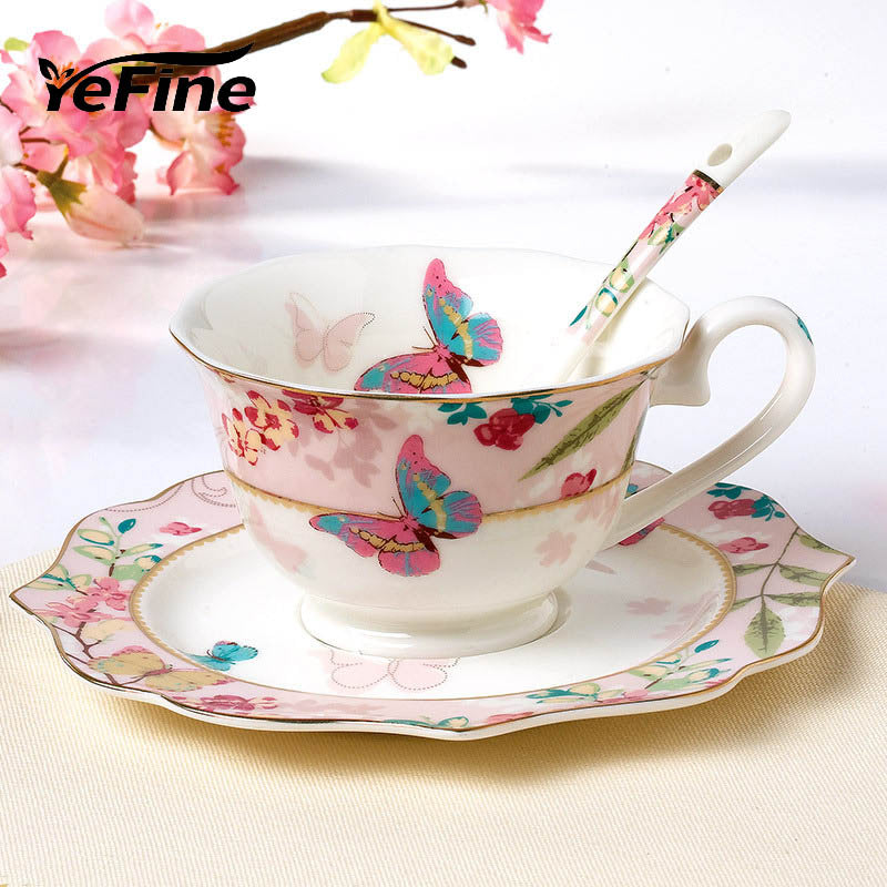 YeFine Ceramic Coffee Cup Set Bone China Drinkware Porcelain Tea Cups And Saucers Afternoon Tea