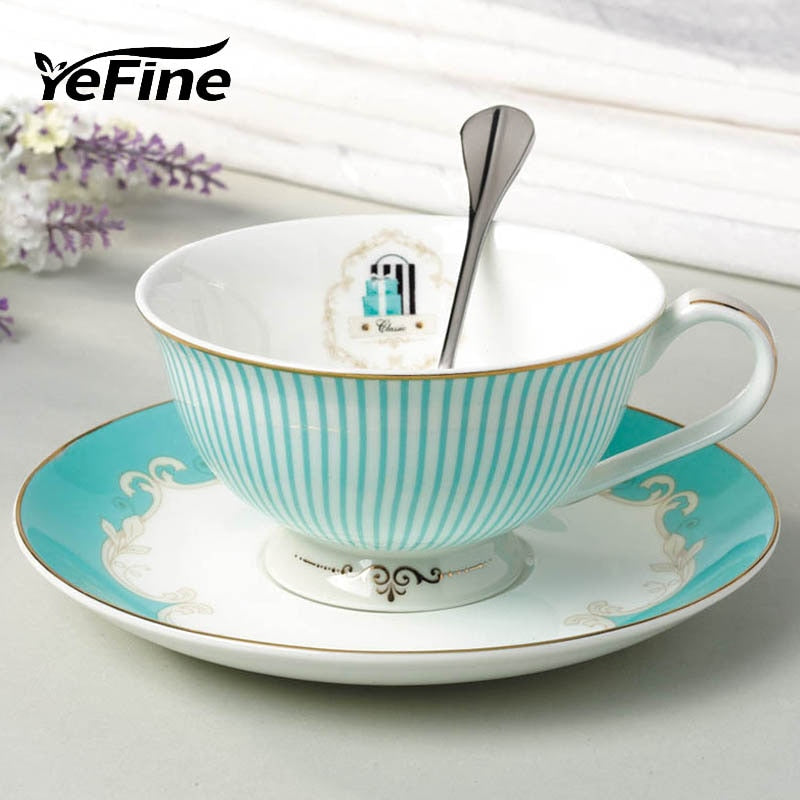 YeFine Ceramic Tea Cup And Saucer Set Designer Bone China Coffee Cup Porcelain Afternoon Black Tea