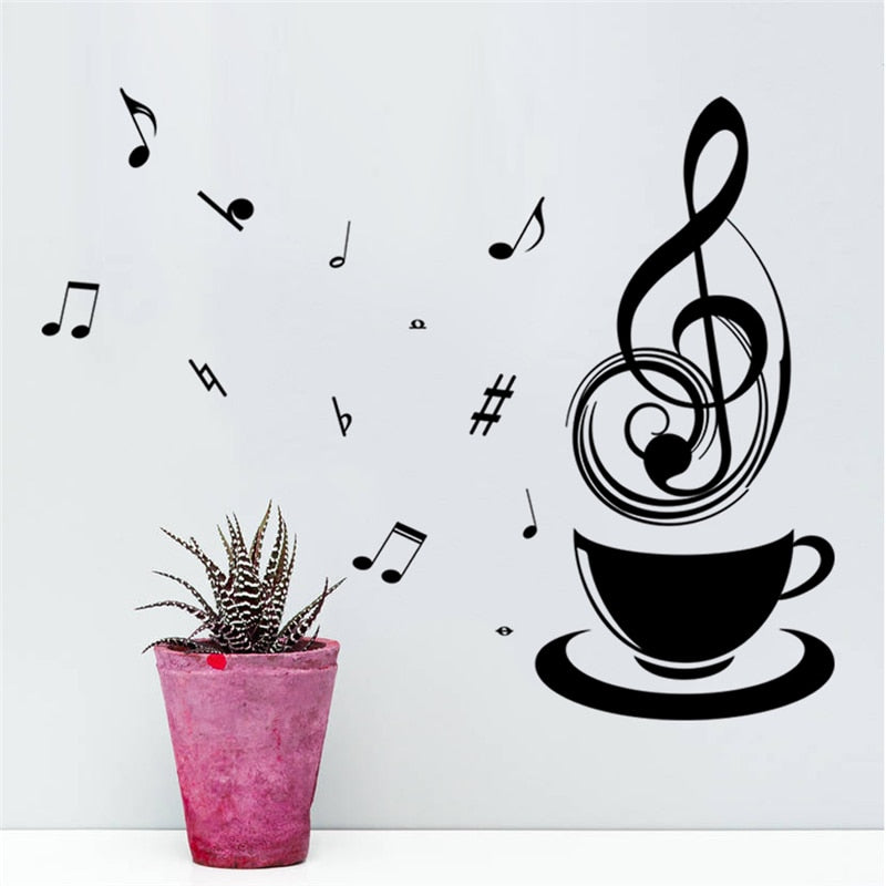 creative coffee musical notes black wall stickers home decor bedroom office study room vinyl
