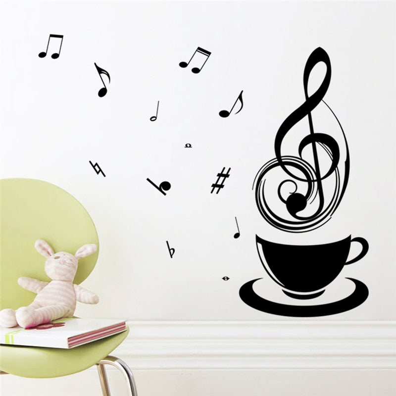 creative coffee musical notes black wall stickers home decor bedroom office study room vinyl