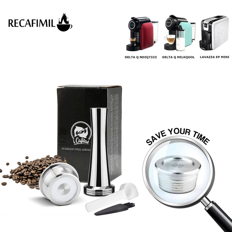 iCafilas Stainless steel Refillable Coffee Capsule Filters Cup For Delta Q Pod Stainless Steel